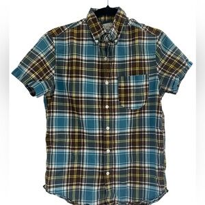 J Crew Indian Madras Plaid Short Sleeve Button Down size S